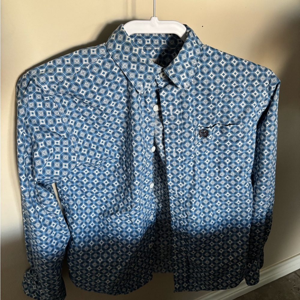Cinch Blue Geometric Button-Up Shirt